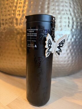 Starbucks Fall Halloween Moth Butterfly Black Stainless Steel Charm Tumbler